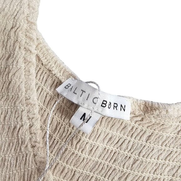 Baltic Born Lovell Smocked Midi Dress, V-Neck, Lined, Flutter Sleeve, Beige, M - Picture 5 of 6